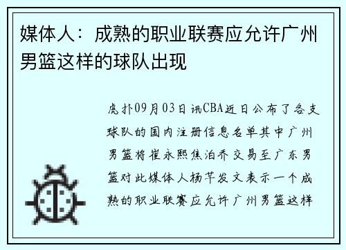 媒体人：成熟的职业联赛应允许广州男篮这样的球队出现